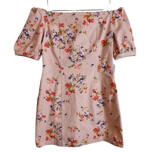 Leith Pink Floral Off Shoulder Puff Sleeve Mini Dress Medium